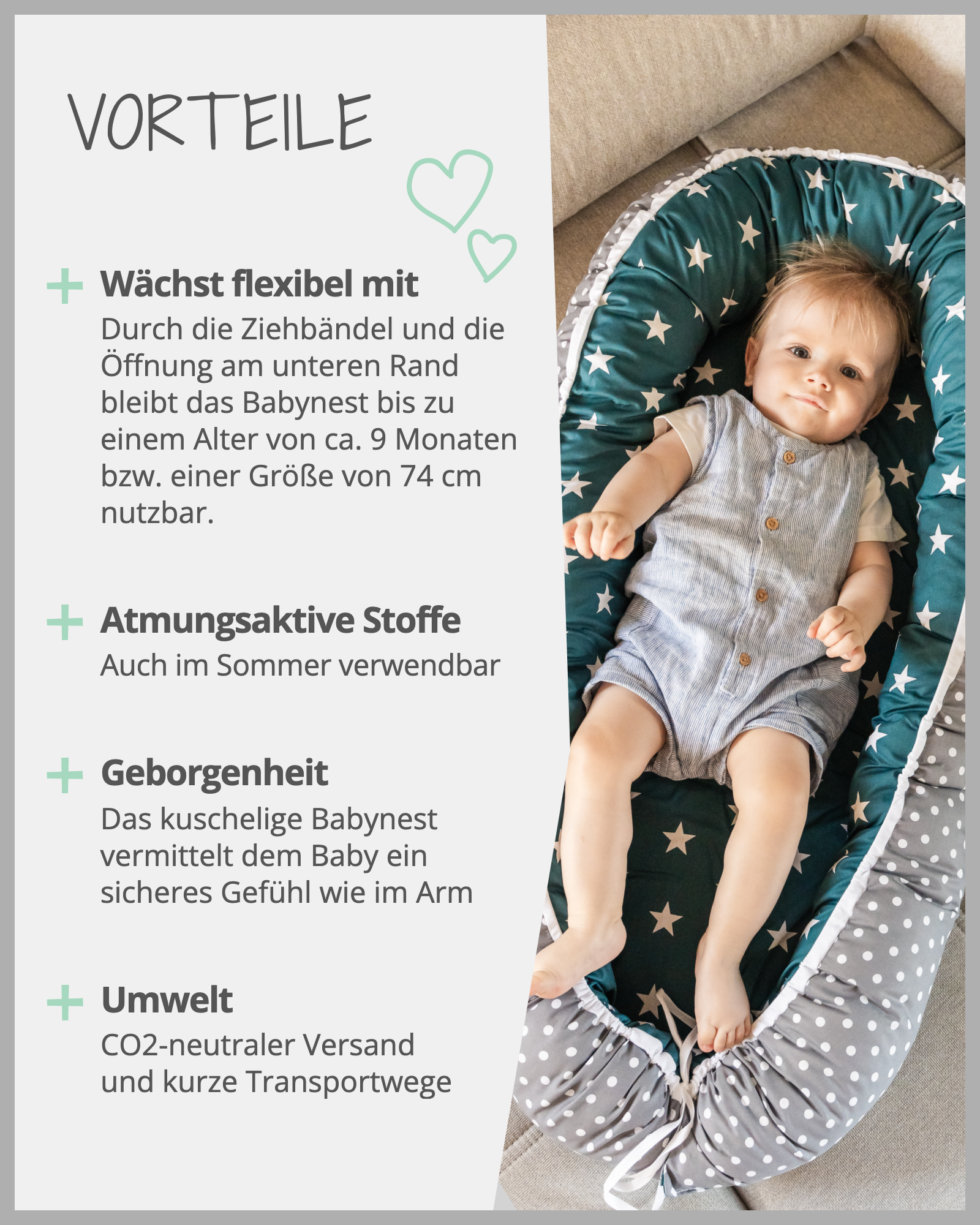 Babynest mit Einlage WALDTIERE PETROL-ULLENBOOM-55 x 95 cm-ULLENBOOM Baby