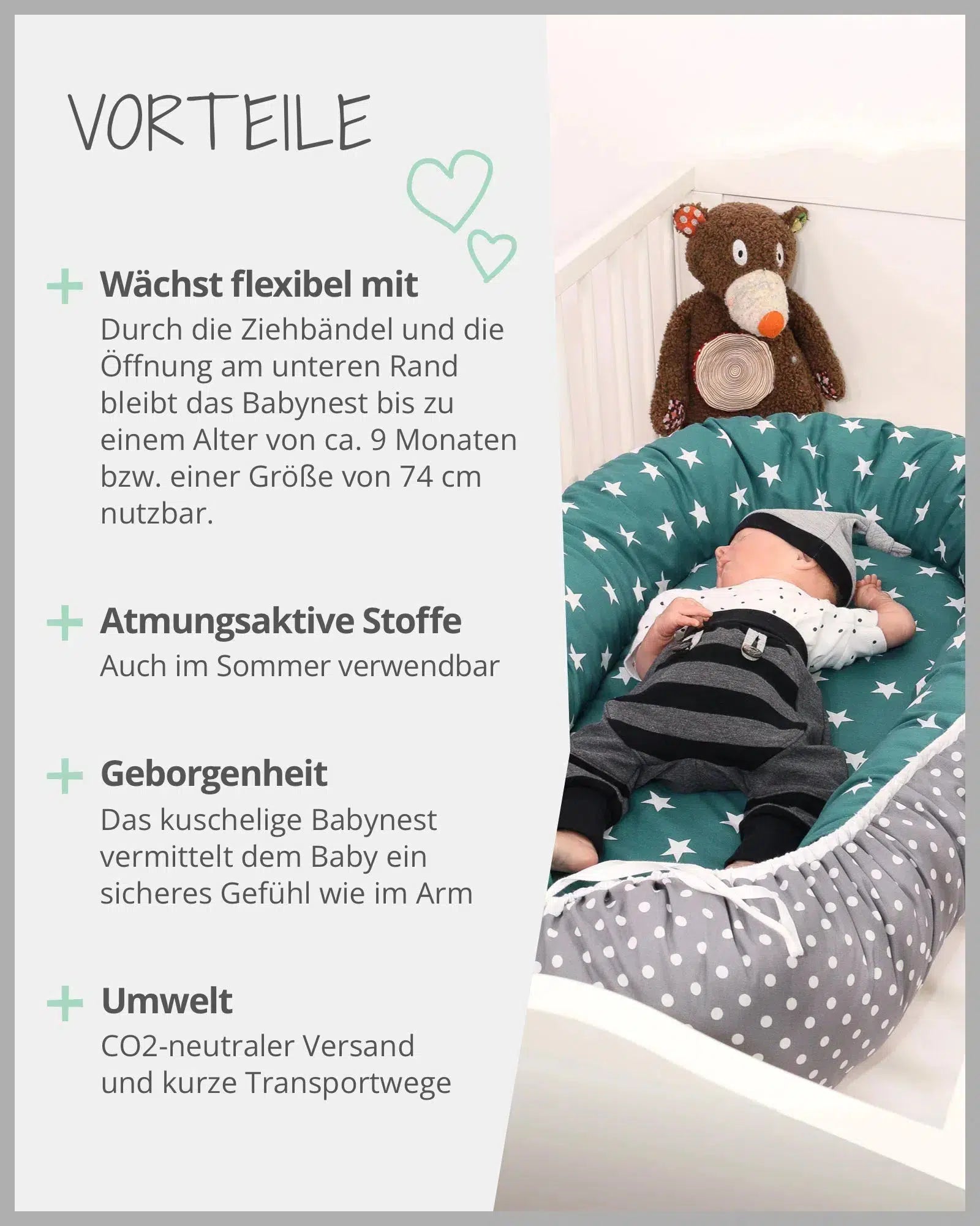 Babynest PETROL GRAU-ULLENBOOM-55 x 95 cm-ULLENBOOM Baby