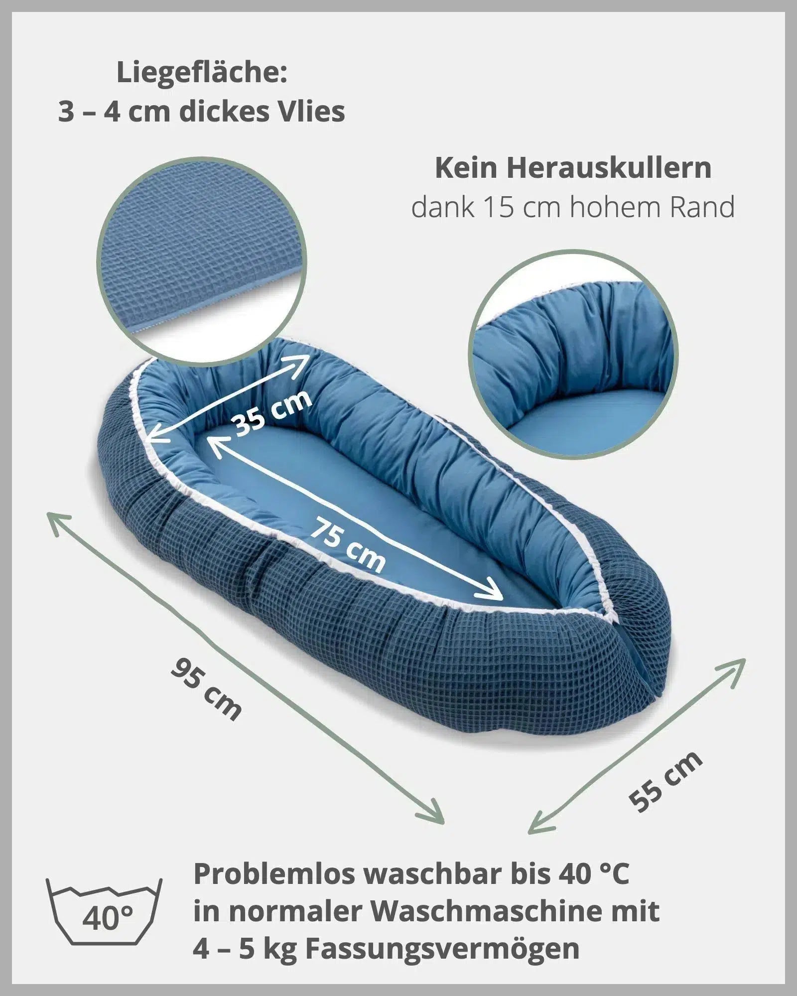 Babynest Waffelpiqué BLAU-ULLENBOOM-55 x 95 cm-ULLENBOOM Baby