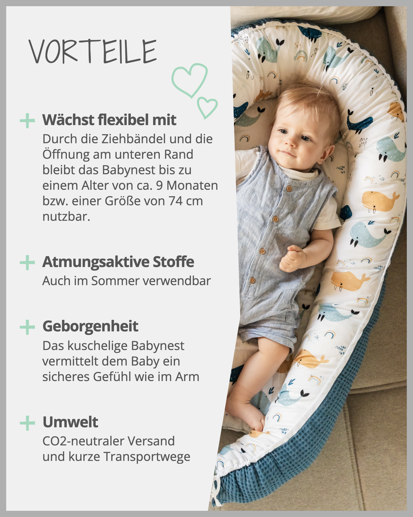Babynest Waffelpiqué Motiv BLAU WALE-ULLENBOOM-55 x 95 cm-ULLENBOOM Baby