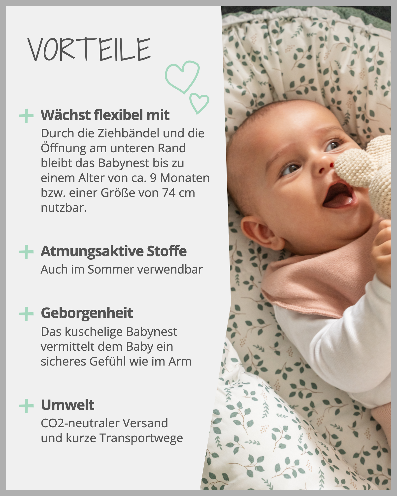 Babynest Waffelpiqué Motiv FLORAL GRÜN-ULLENBOOM-55 x 95 cm-ULLENBOOM Baby
