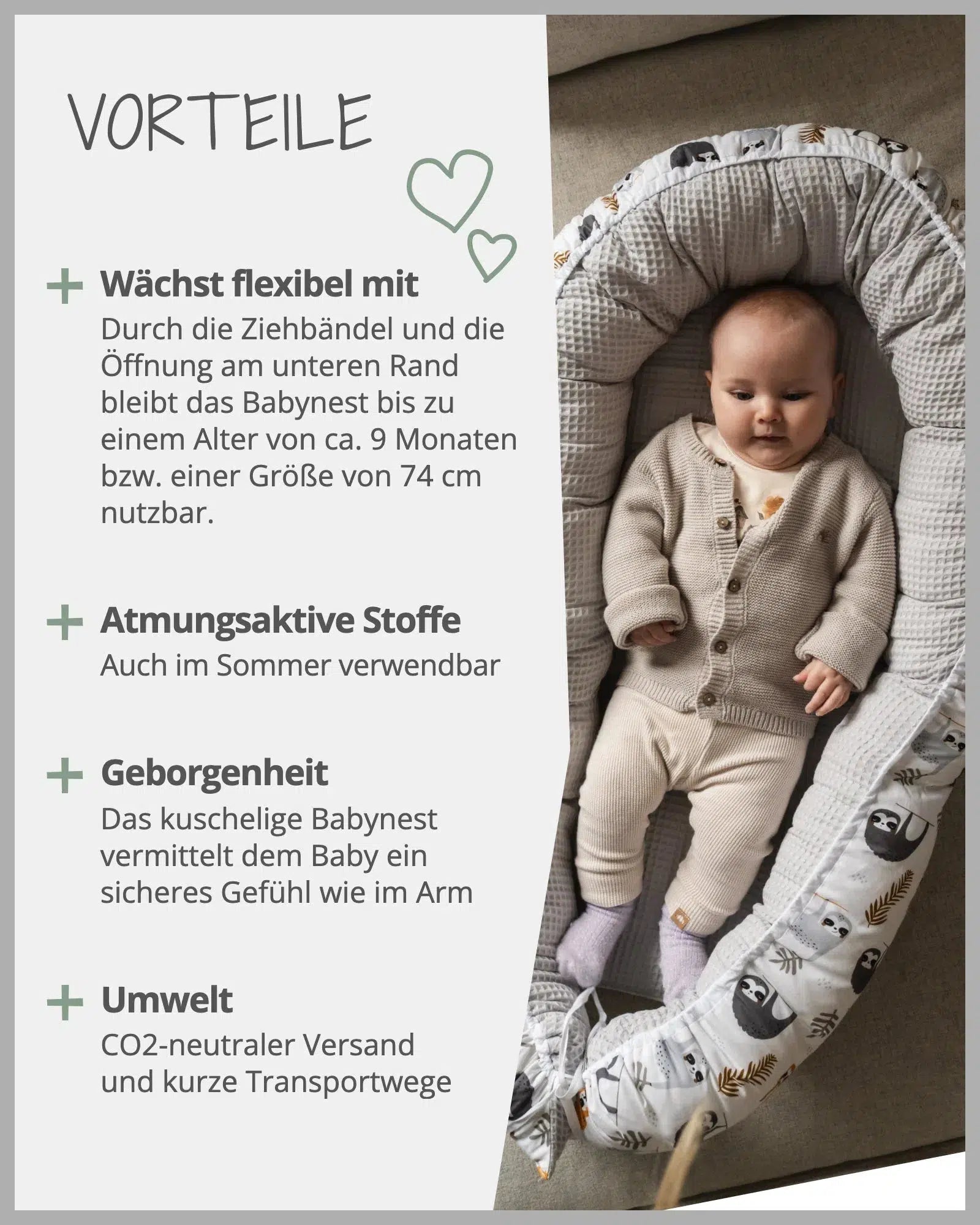 Babynest Waffelpiqué Motiv GRAU FAULTIERE-ULLENBOOM-55 x 95 cm-ULLENBOOM Baby