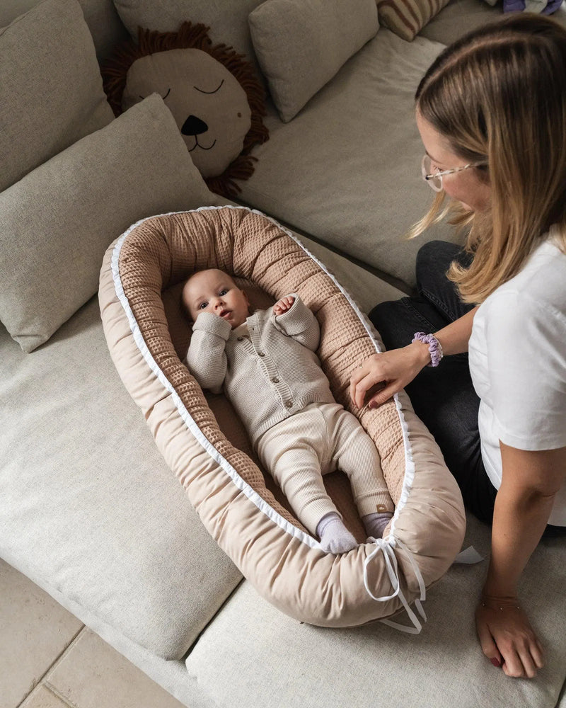 Babynest Waffelpiqué BEIGE-ULLENBOOM-55 x 95 cm-ULLENBOOM Baby