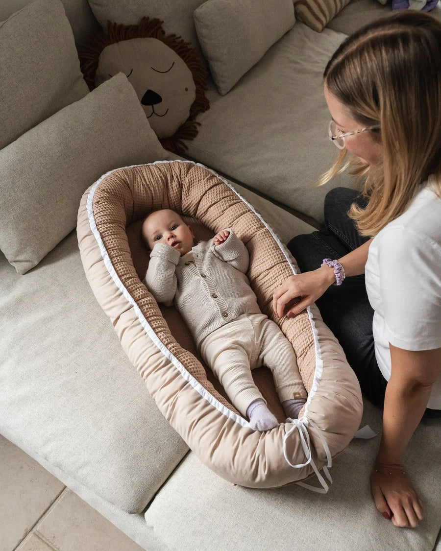 Babynest Waffelpiqué BEIGE-ULLENBOOM-55 x 95 cm-ULLENBOOM Baby