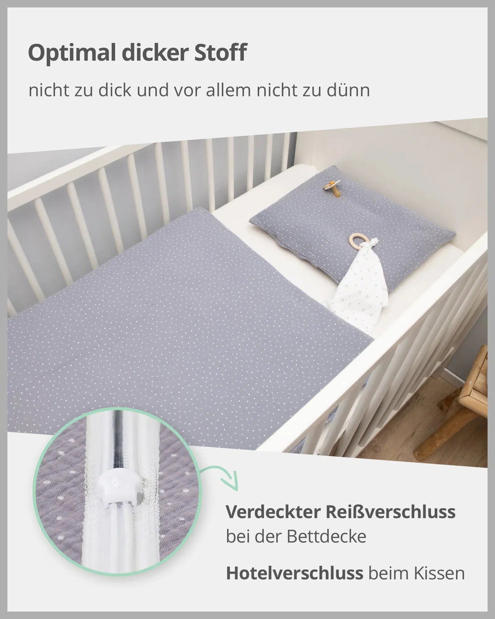 Bettwäsche MUSSELIN GRAU-ULLENBOOM-Decke: 80 x 80 cm Kissen: 35 x 40 cm-ULLENBOOM Baby