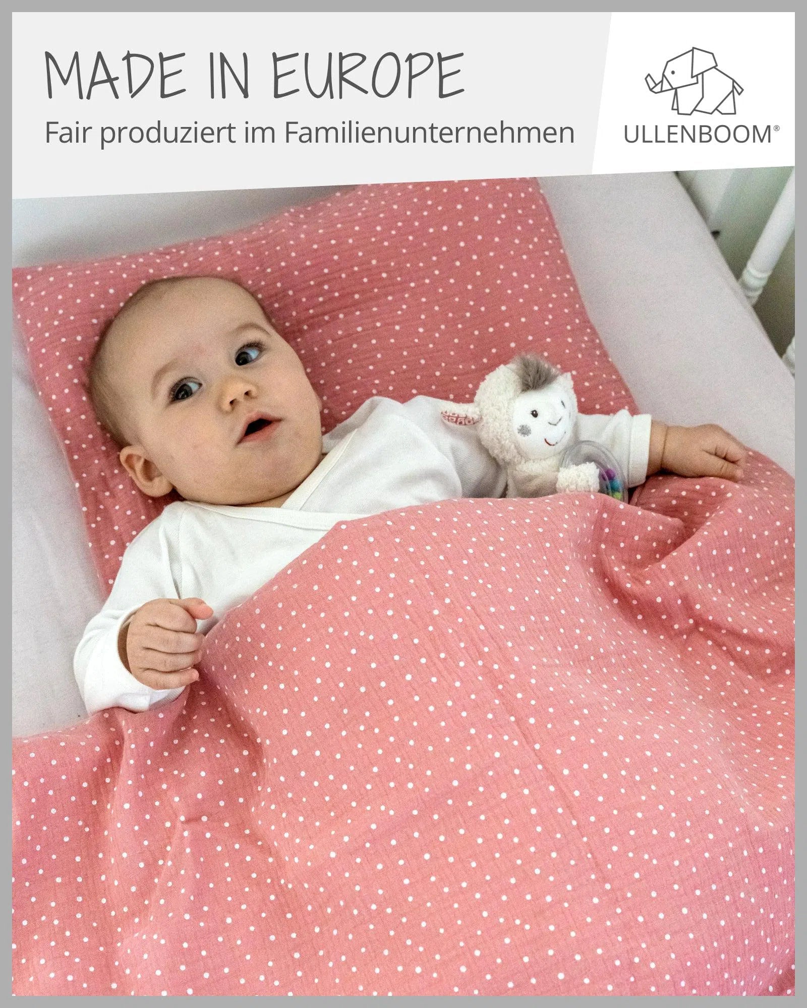 Bettwäsche MUSSELIN ROSA-ULLENBOOM-Decke: 80 x 80 cm Kissen: 35 x 40 cm-ULLENBOOM Baby