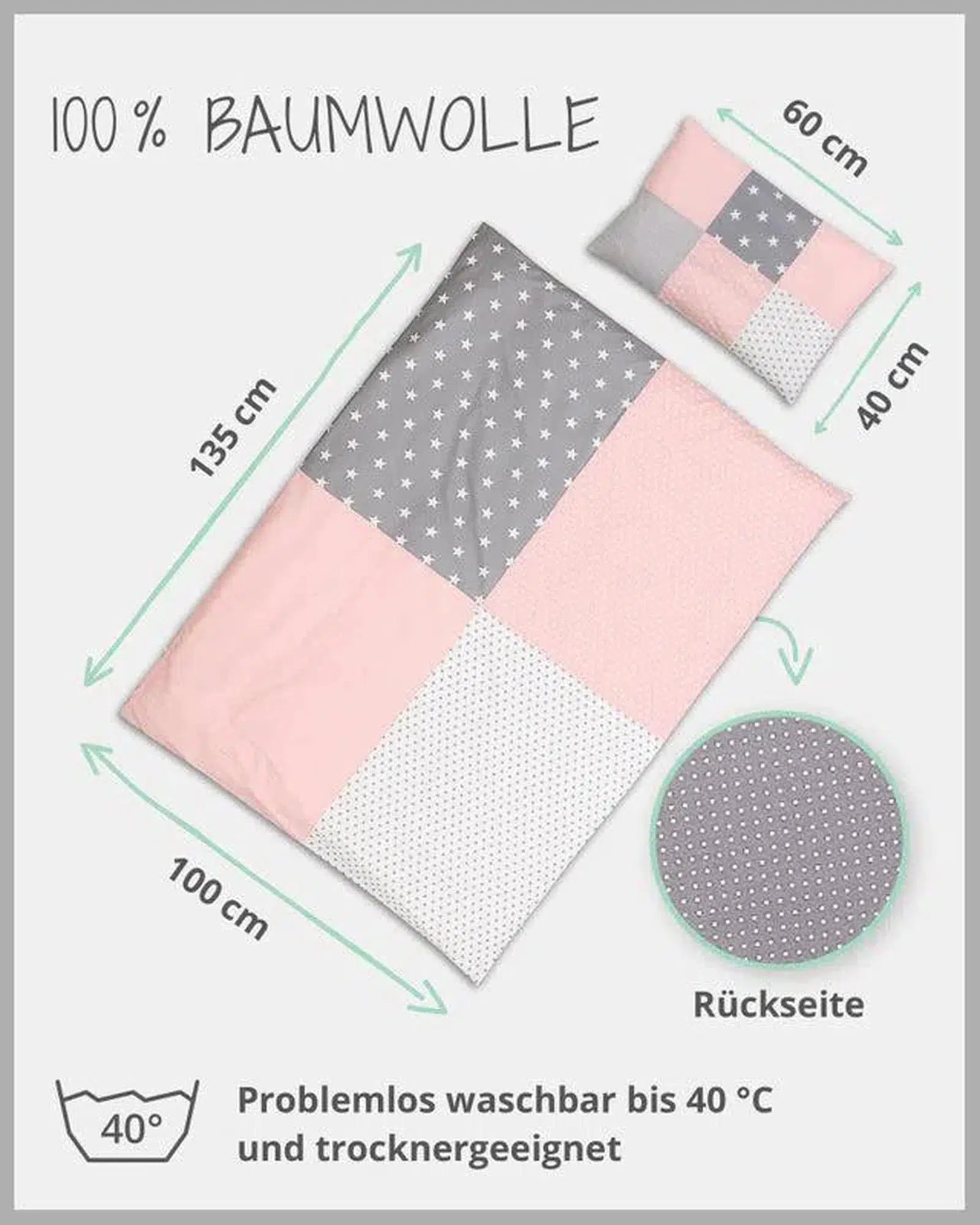 Bettwäsche Patchwork ROSA GRAU-ULLENBOOM-ULLENBOOM Baby