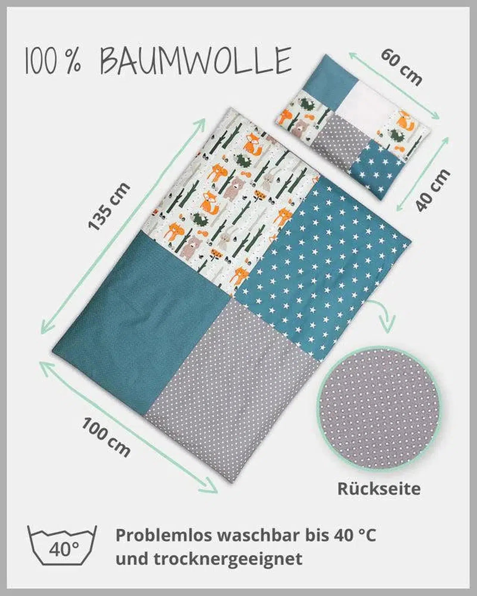 Bettwäsche Patchwork WALDTIERE PETROL-ULLENBOOM-ULLENBOOM Baby