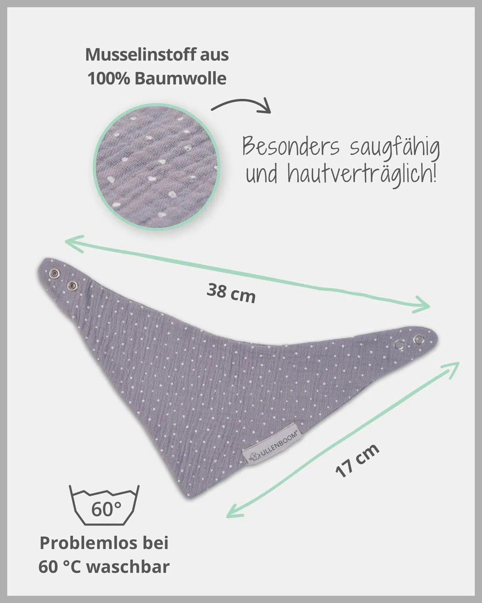 Dreieckstuch MUSSELIN GRAU-ULLENBOOM-ULLENBOOM Baby
