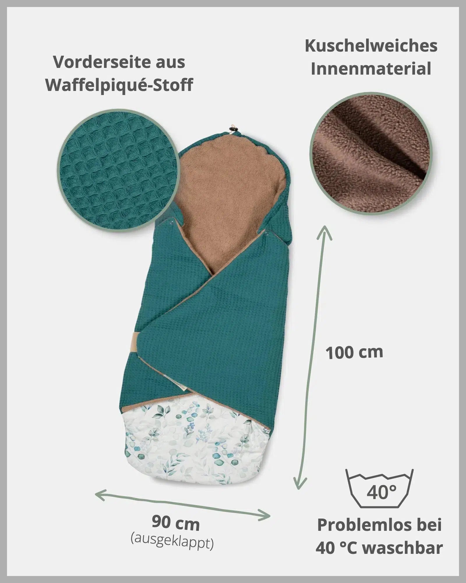 Einschlagdecke Waffelpiqué Motiv EUKALYPTUS-PETROL-ULLENBOOM-2.5 TOG Ganzjahr-ULLENBOOM Baby