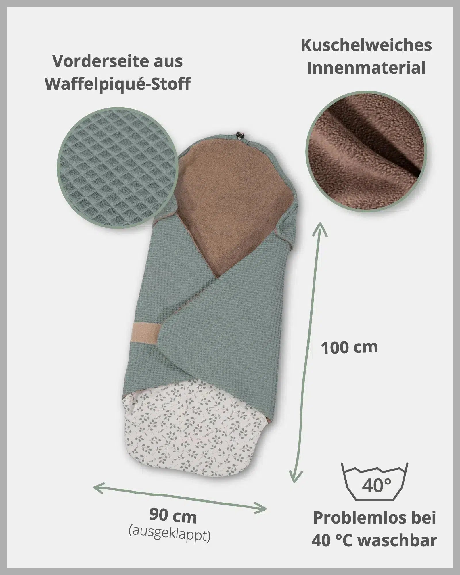 Einschlagdecke Waffelpiqué Motiv FLORAL GRÜN-ULLENBOOM-ULLENBOOM Baby