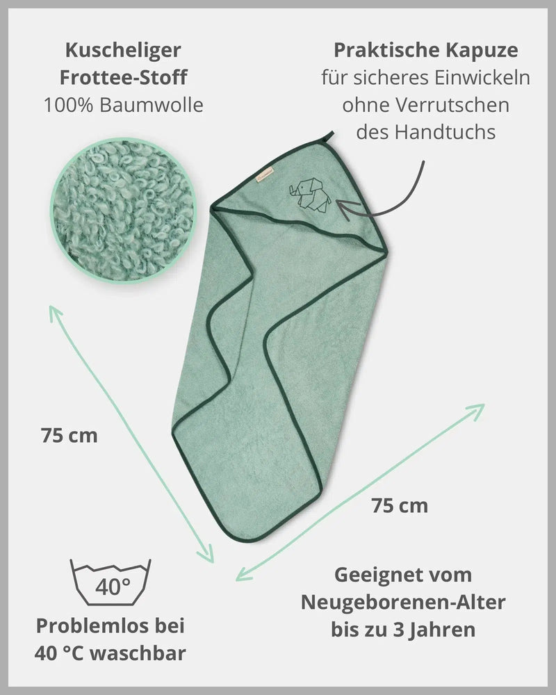 Kapuzenhandtuch SALBEIGRÜN-Handtuch-ULLENBOOM Baby-75 x 75 cm-ULLENBOOM Baby