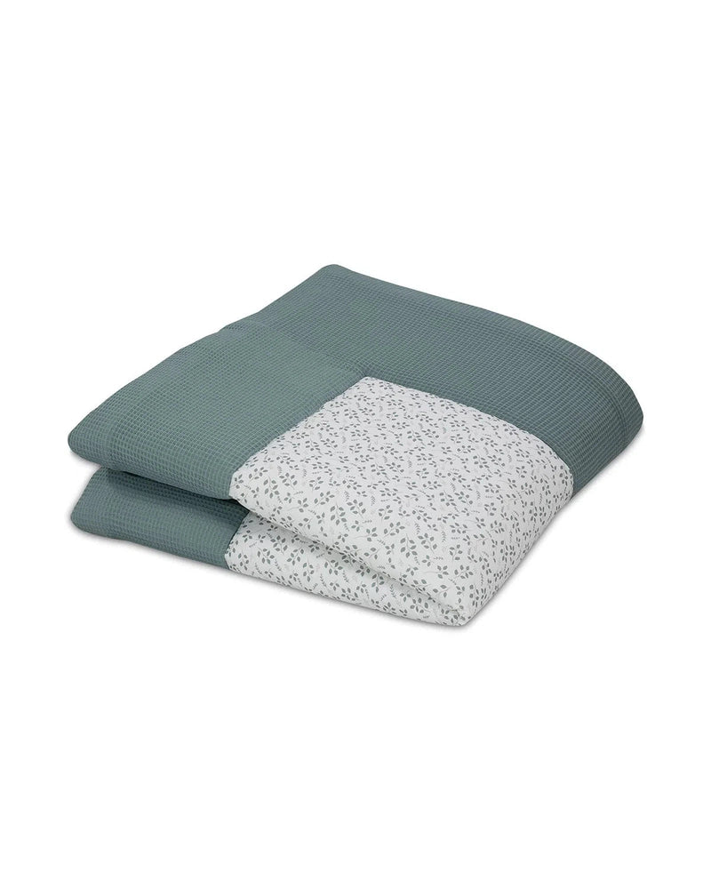 Krabbeldecke & Laufgittereinlage Waffel Motiv FLORAL GRÜN-ULLENBOOM-ULLENBOOM Baby