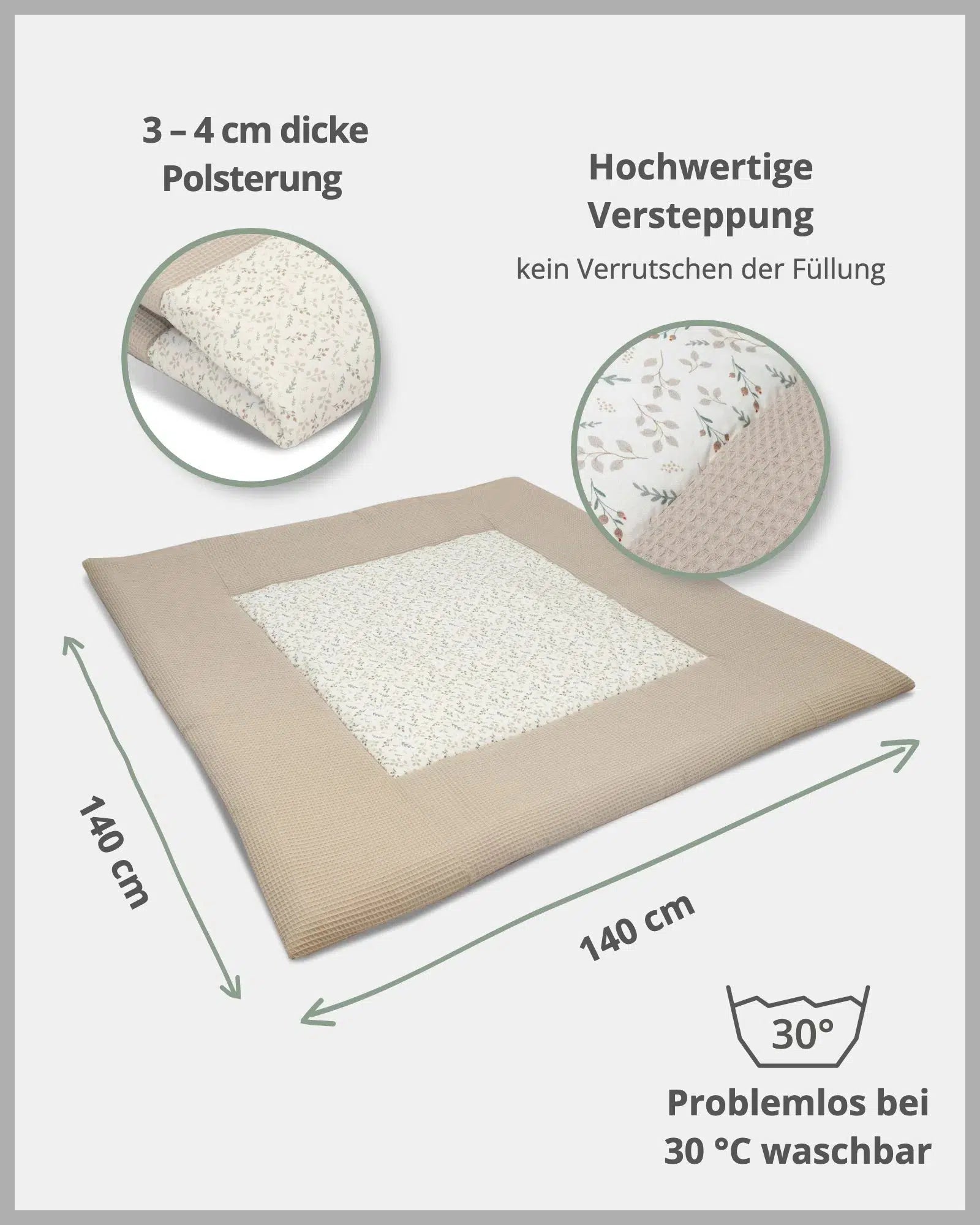 Krabbeldecke & Laufgittereinlage Waffelpiqué Motiv FLORAL SAND-ULLENBOOM-ULLENBOOM Baby