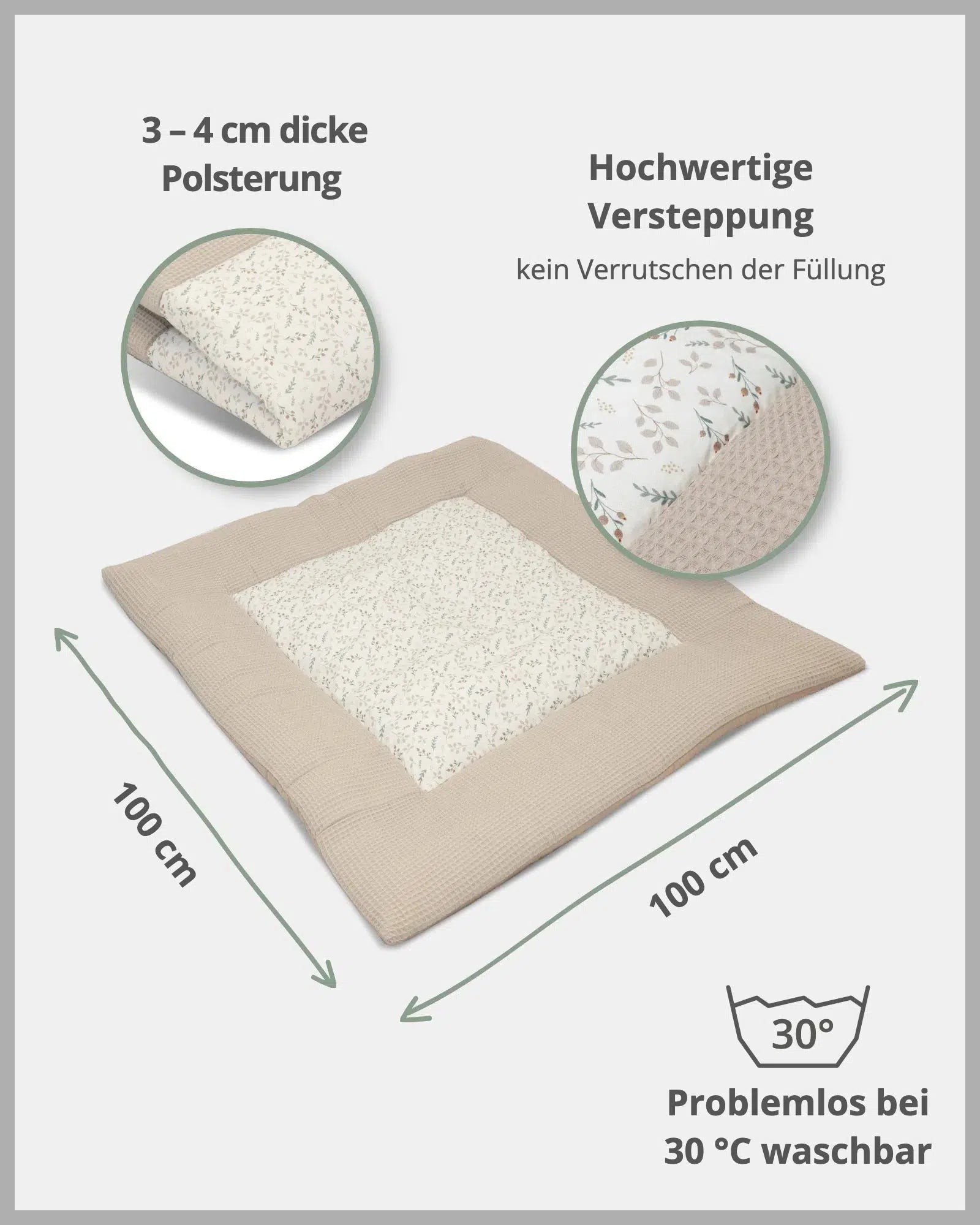 Krabbeldecke & Laufgittereinlage Waffelpiqué Motiv FLORAL SAND-ULLENBOOM-ULLENBOOM Baby