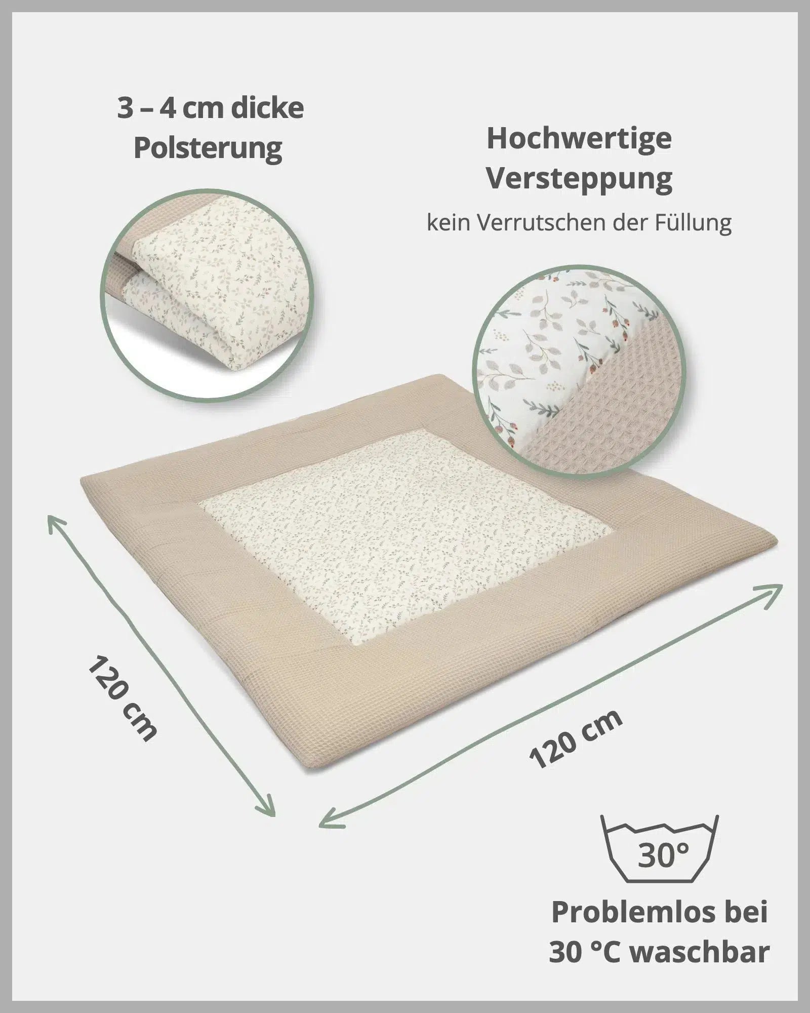 Krabbeldecke & Laufgittereinlage Waffelpiqué Motiv FLORAL SAND-ULLENBOOM-ULLENBOOM Baby