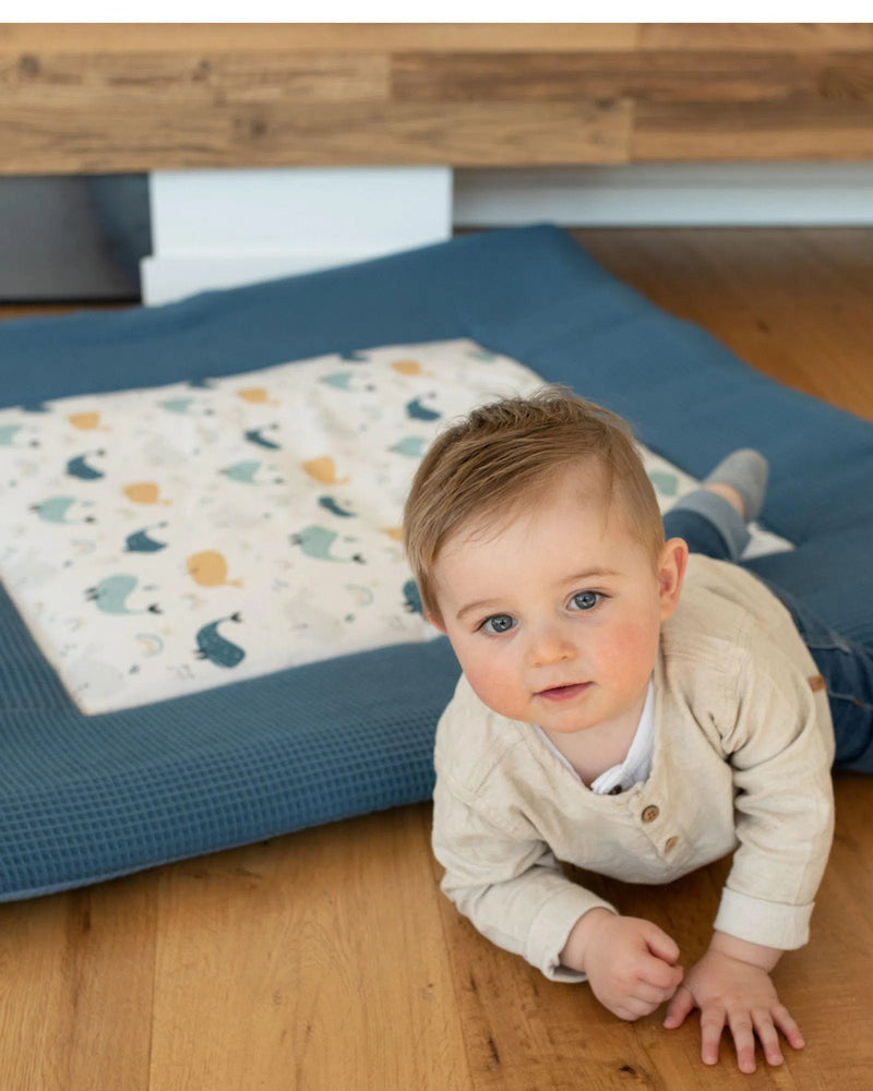 Krabbeldecke & Laufgittereinlage WAFFELPIQUÉ BLAU WALE-ULLENBOOM-ULLENBOOM Baby