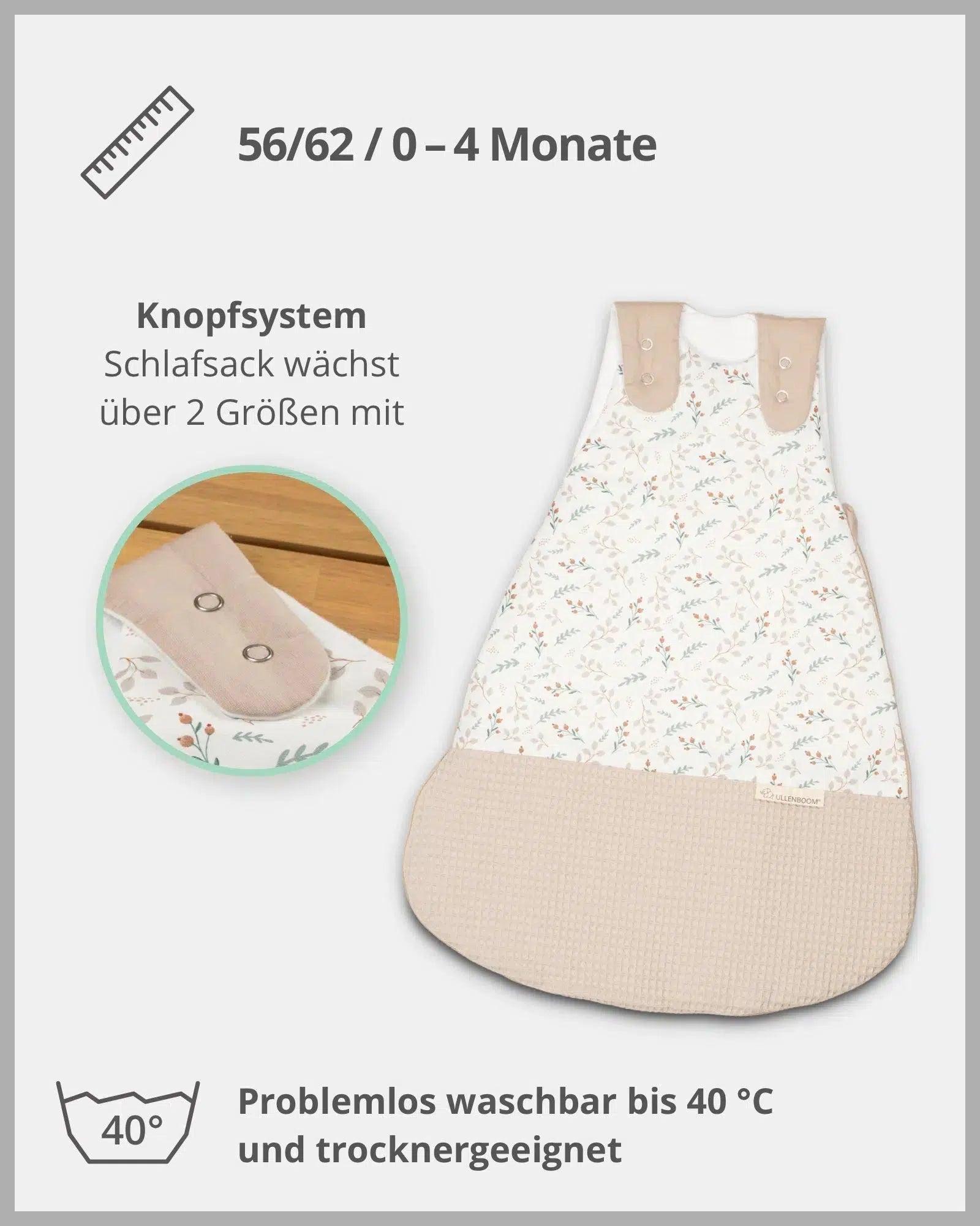 Baby Schlafsack Waffelpiqué Motiv FLORAL SAND-ULLENBOOM-0-4 Monate | 56-62 cm-ULLENBOOM Baby