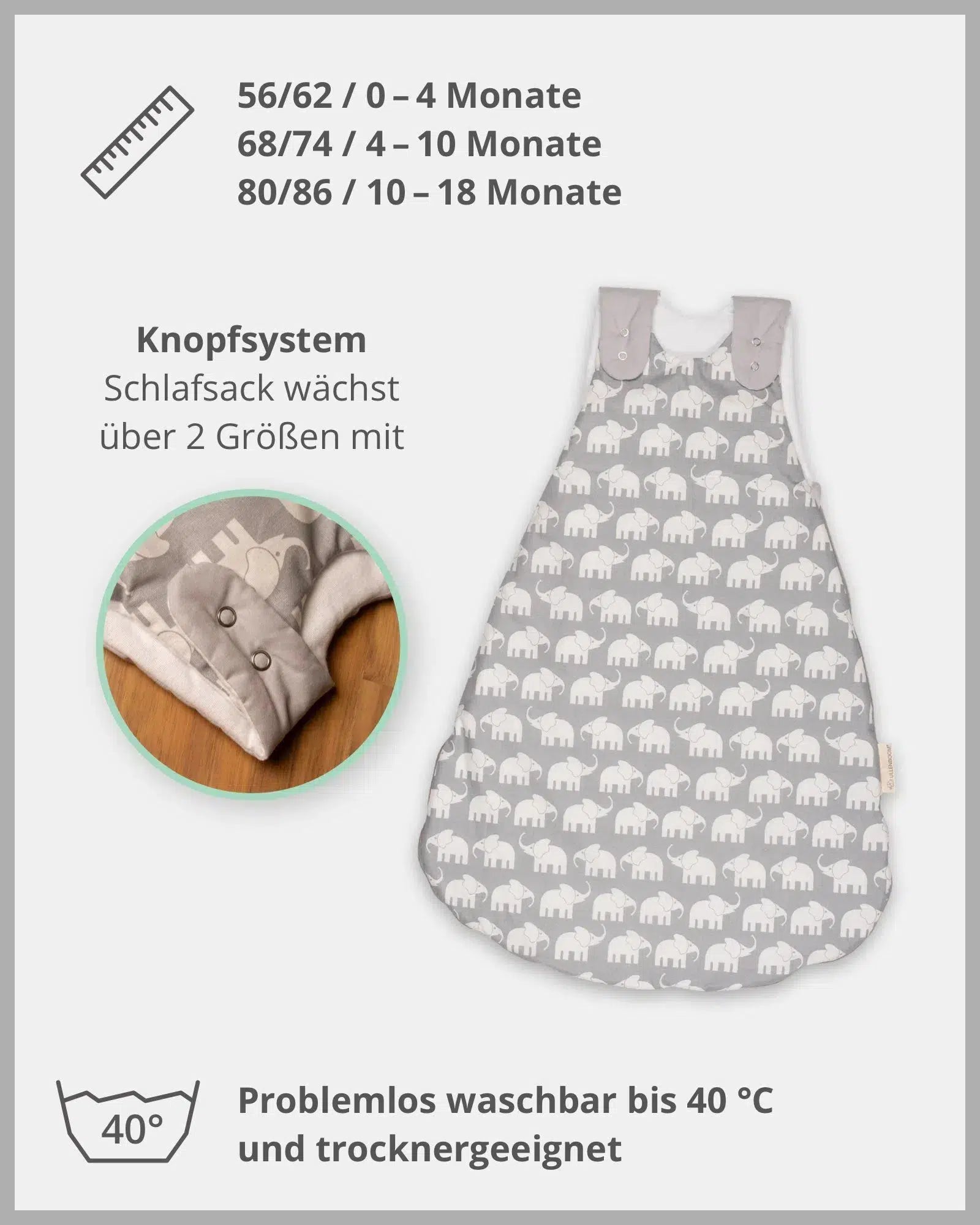 Baby Schlafsack GRAU ELEFANT-ULLENBOOM-ULLENBOOM Baby