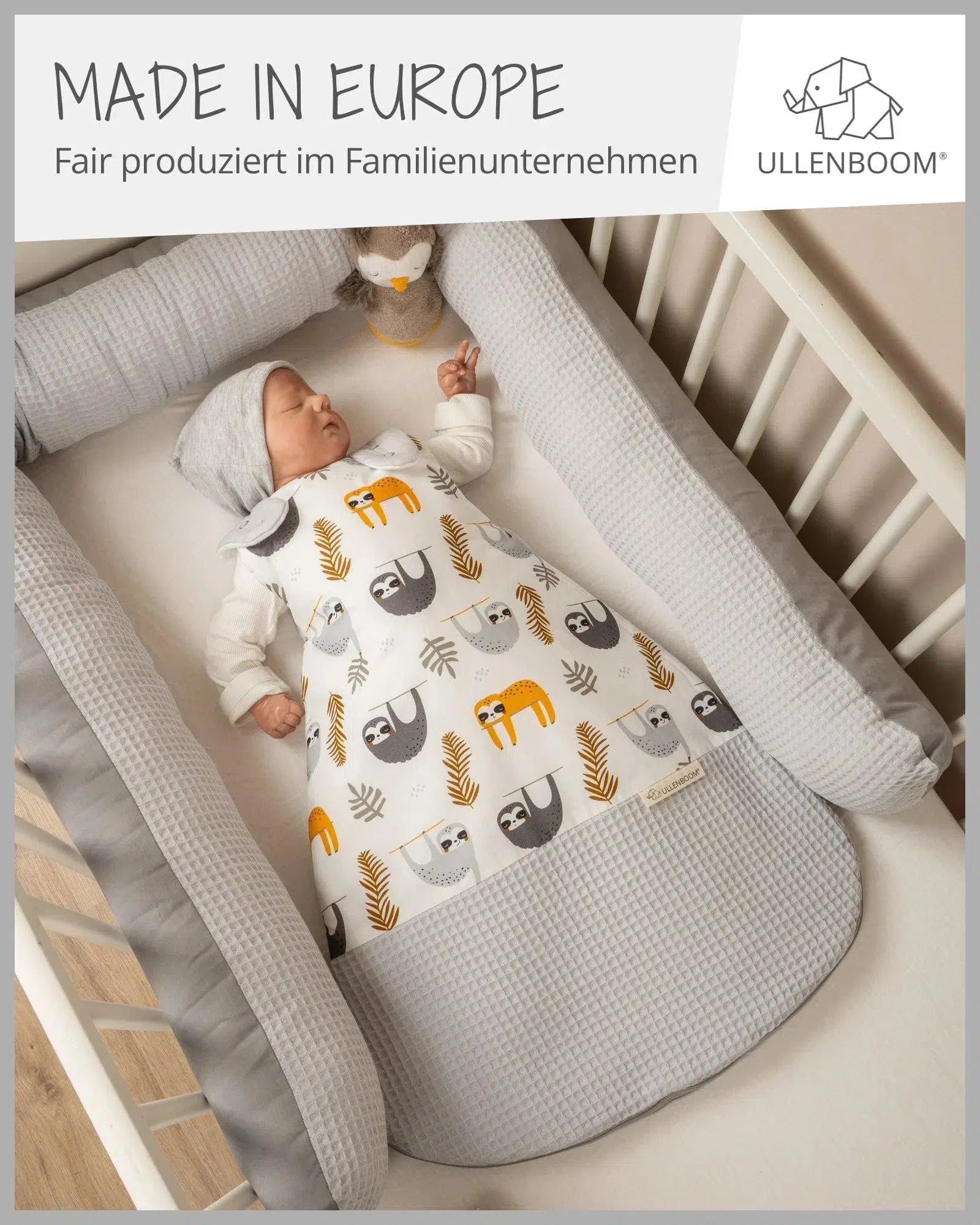 Baby Schlafsack Waffelpiqué Motiv GRAU FAULTIERE-ULLENBOOM-0-4 Monate | 56-62 cm-ULLENBOOM Baby