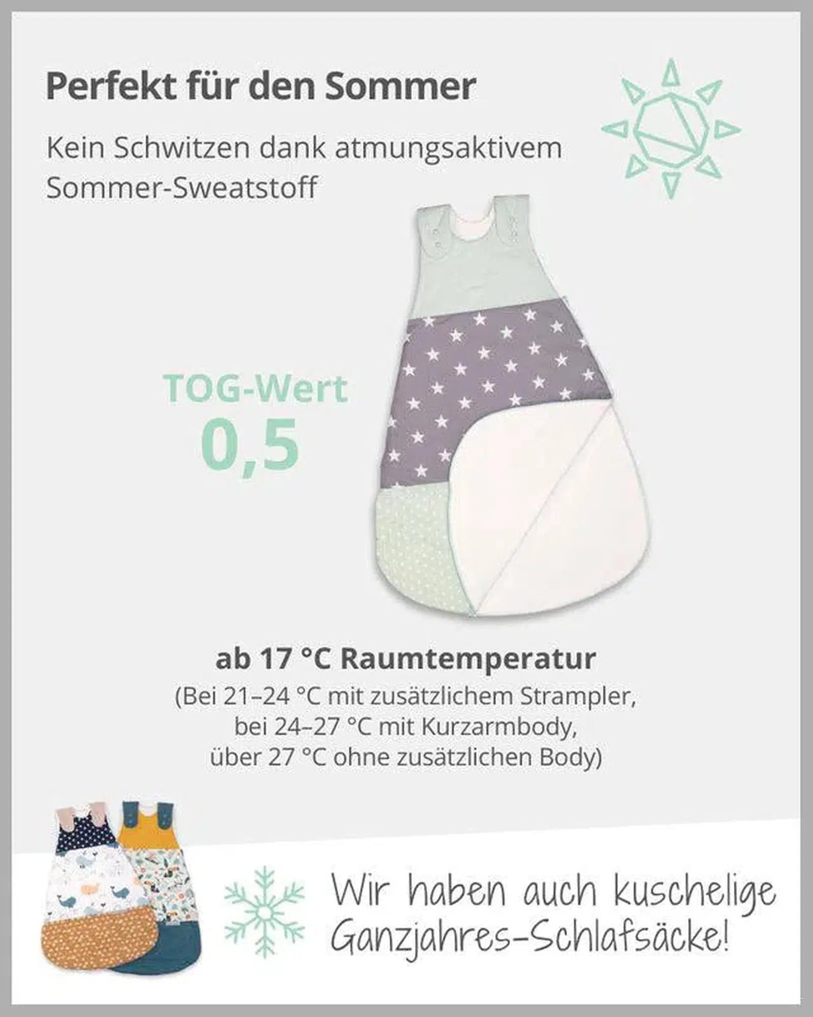 Baby Schlafsack MINT GRAU-ULLENBOOM-ULLENBOOM Baby