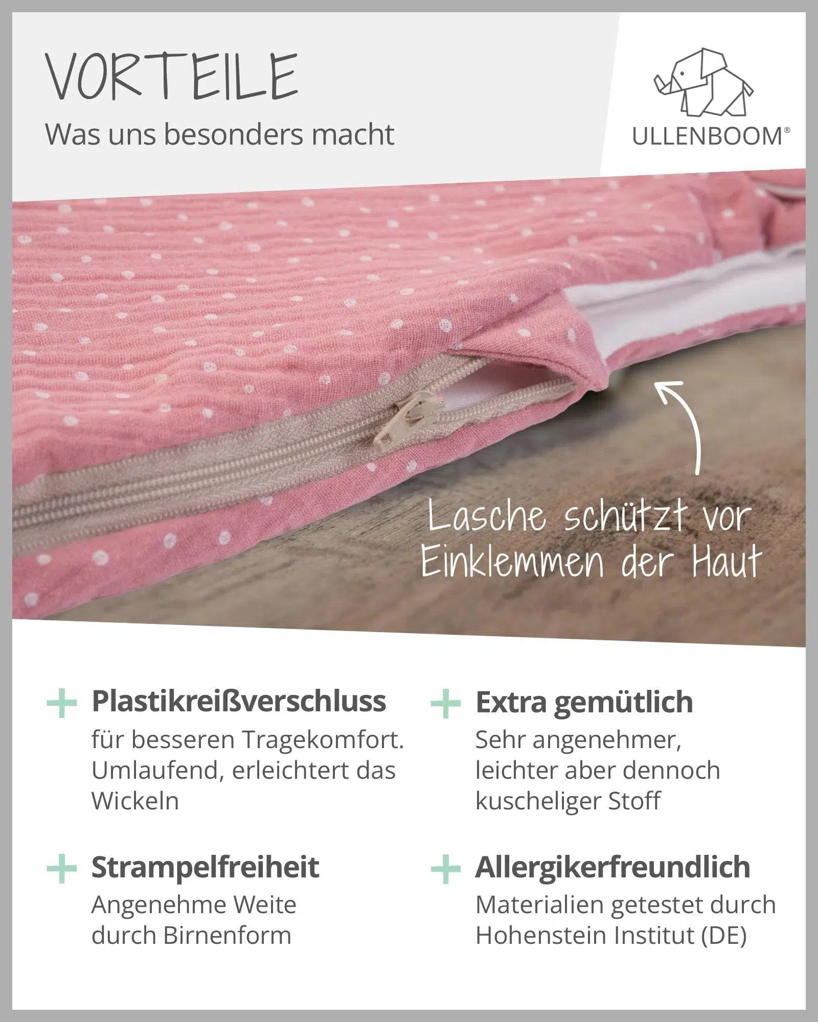 Baby Schlafsack MUSSELIN ROSA-ULLENBOOM-0-4 Monate | 56-62 cm-ULLENBOOM Baby