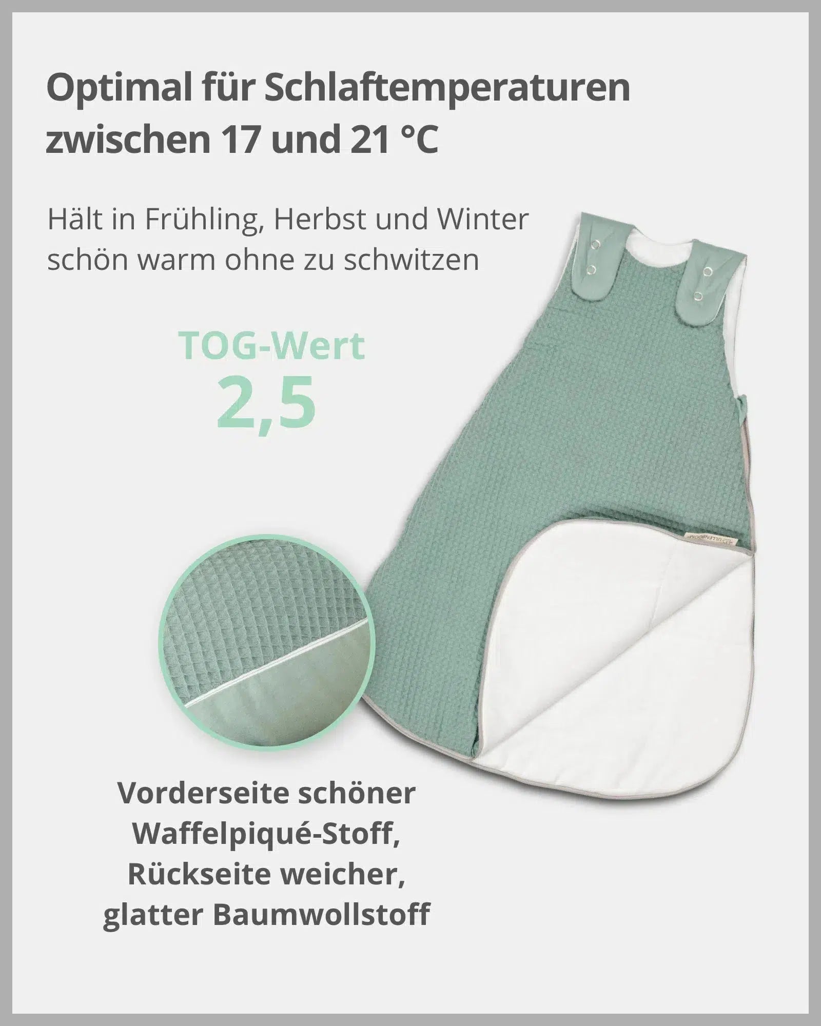 Baby Schlafsack Waffelpiqué SALBEIGRÜN-ULLENBOOM-0-4 Monate | 56-62 cm-ULLENBOOM Baby