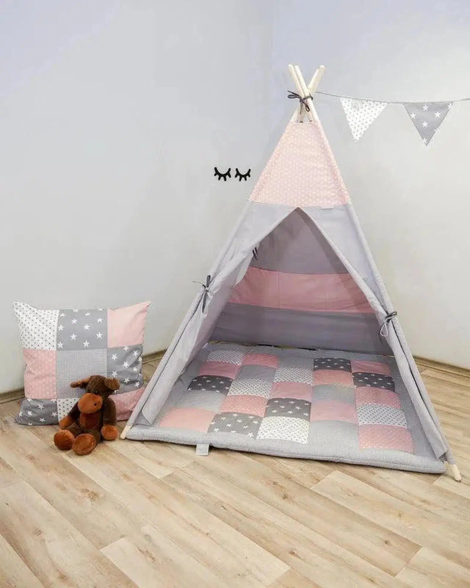 Tipi ROSA GRAU-ULLENBOOM-Mit Krabbeldecke-ULLENBOOM Baby