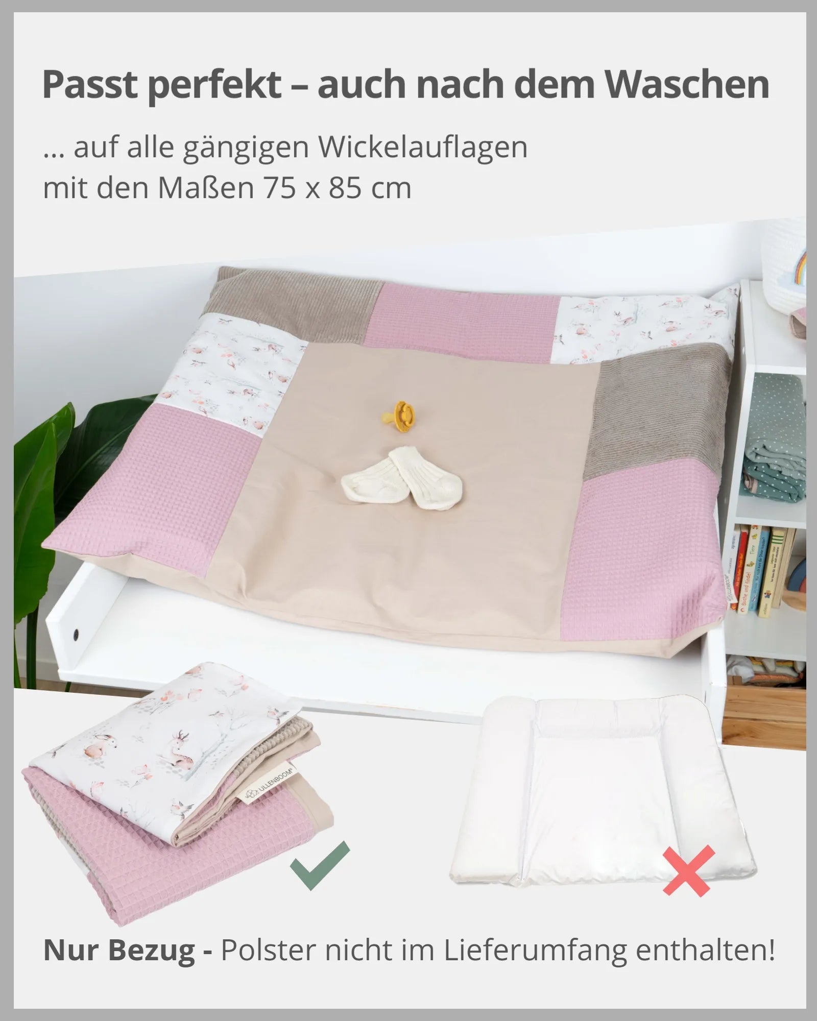 Wickelauflagen-Bezug MÄRCHENWALD-75x75, 75x85, abnehmbar, abwaschbar, beige, Märchenwald, NEU, Patchwork, Wickelauflage_ULLENBOOM® Baby