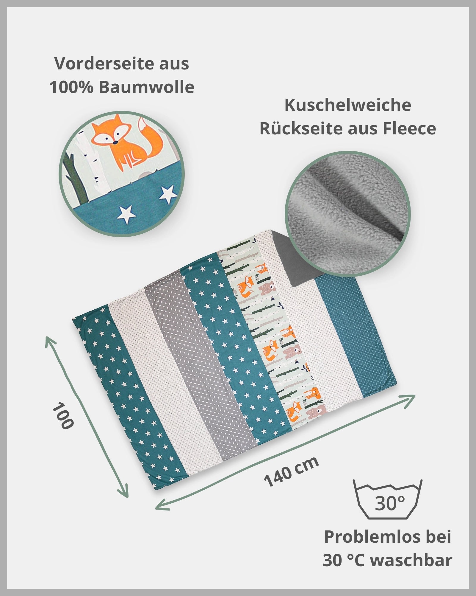 Babydecke WALDTIERE PETROL