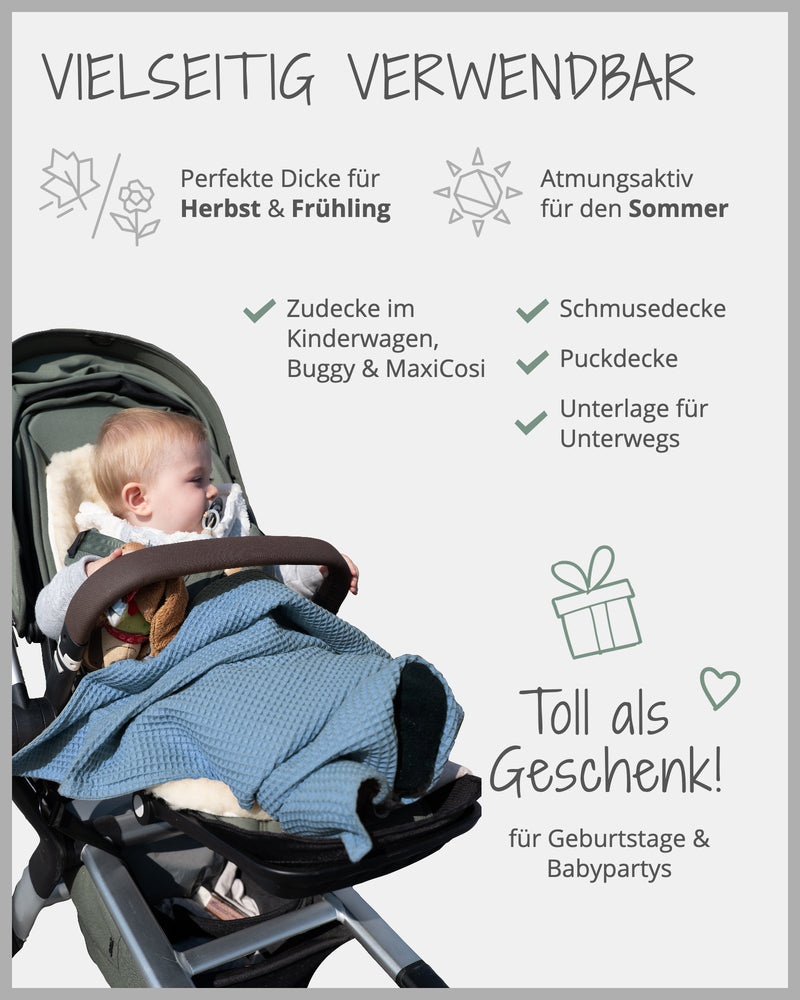 Babydecke Waffelpiqué Blau-ULLENBOOM Baby