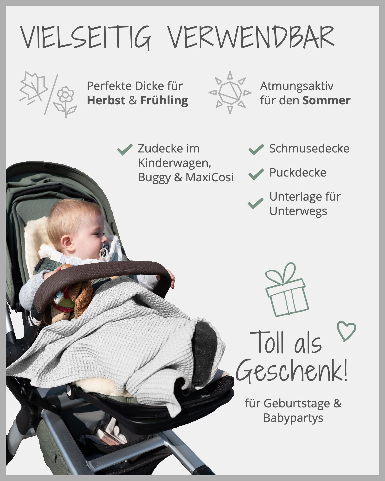 Babydecke Waffelpiqué GRAU