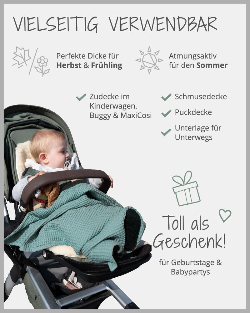 Babydecke Waffelpiqué Salbeigrün-ULLENBOOM Baby