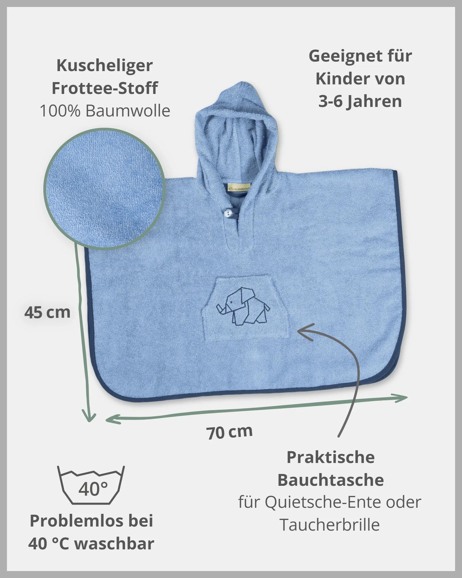 Badeponcho BLAU-Kinder Bade-Poncho aus Frottee Blau | ULLENBOOM Baby-ULLENBOOM Baby