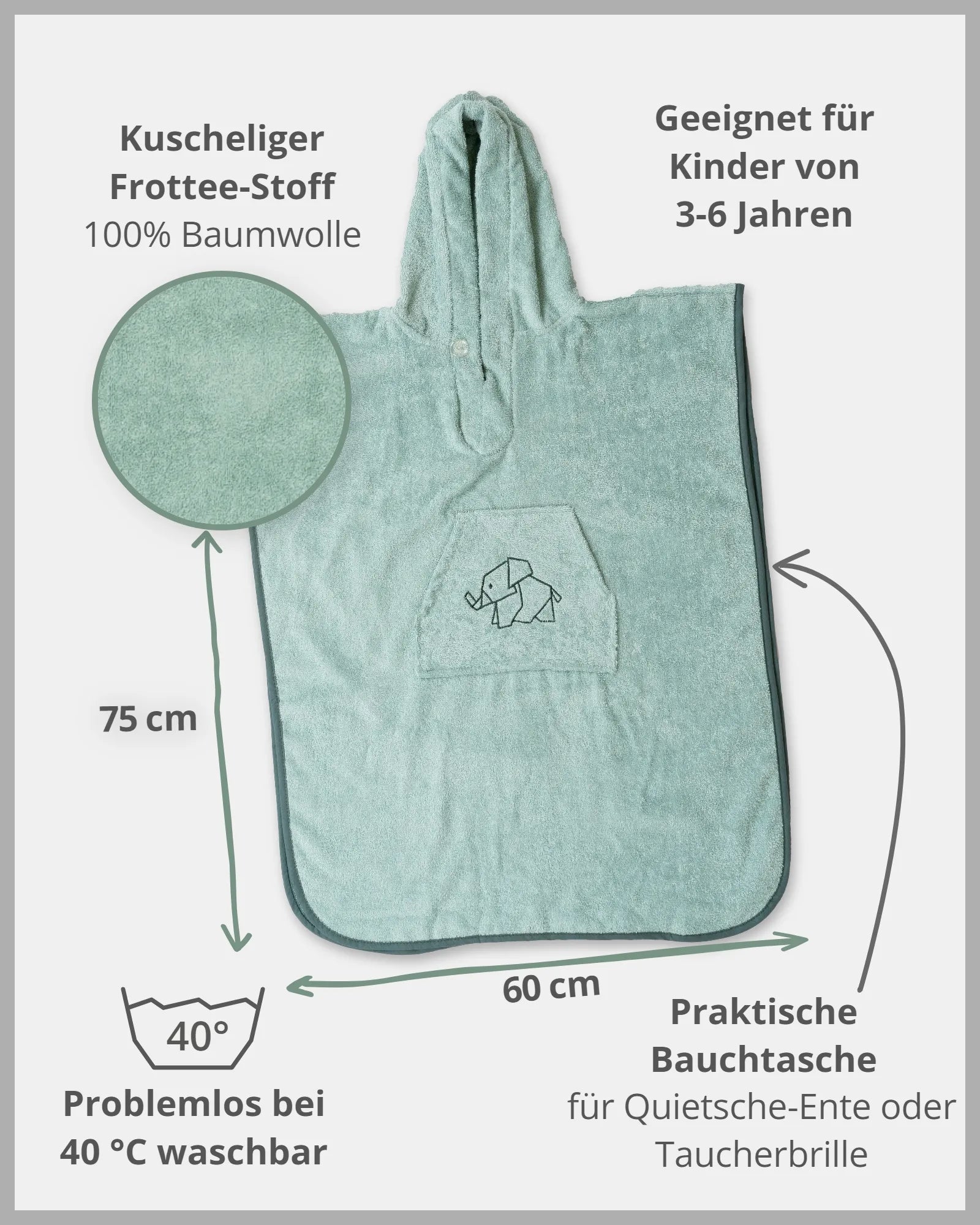 Badeponcho SALBEIGRÜN-Kinder Bade-Poncho aus Frottee Salbeigrün | ULLENBOOM Baby-ULLENBOOM Baby