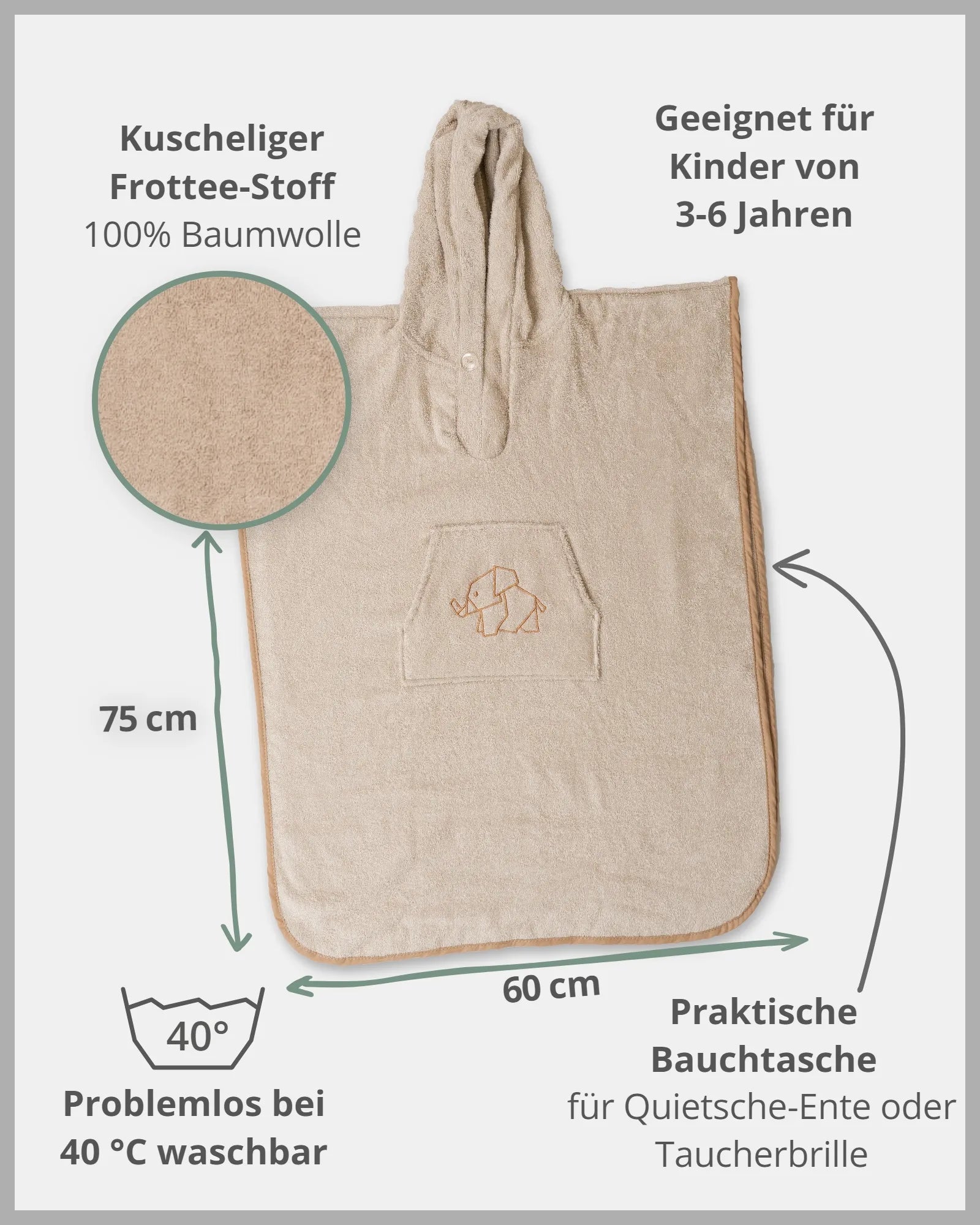 Badeponcho SAND-Kinder Bade-Poncho aus Frottee Sand| ULLENBOOM Baby-ULLENBOOM Baby