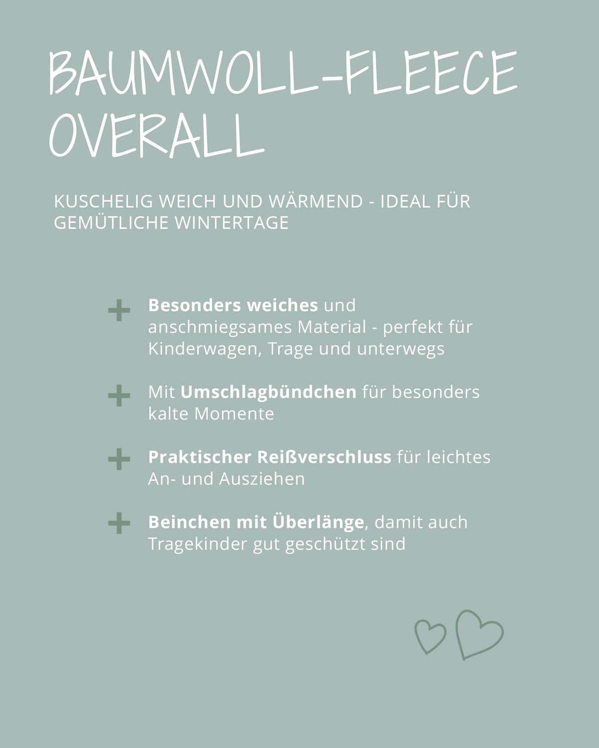 Vorteile des ULLENBOOM Baumwoll-Fleece Overalls auf einen Blick