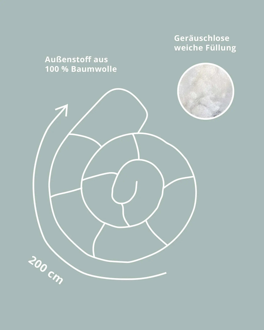 Bettschlange Blattliebe in 200 cm Länge, Außenstoff 100 % Baumwolle