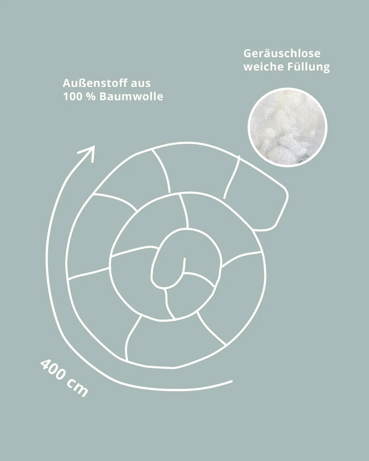 Bettschlange Blattliebe in 400 cm Länge, Außenstoff 100 % Baumwolle