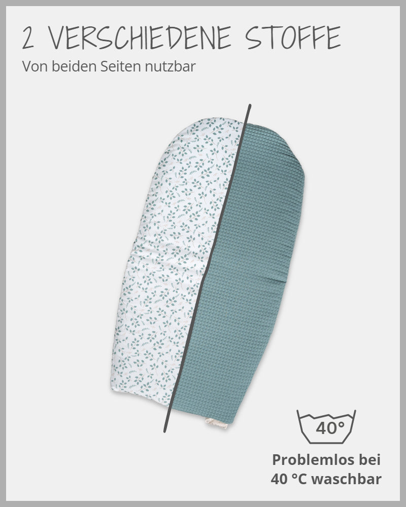 Babynest Zusatzpolster Floral Grün Design Wende-Design Produktgrafik. 