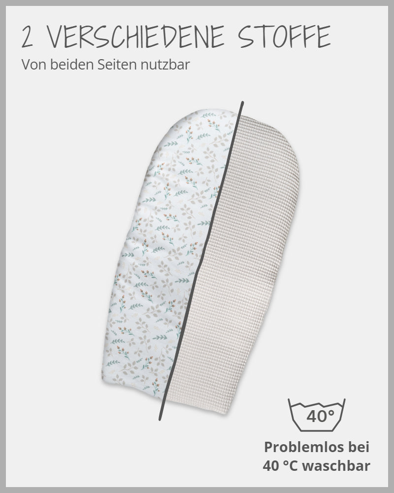 Babynest Zusatzpolster Floral Sand Design Wende-Design Produktgrafik. 
