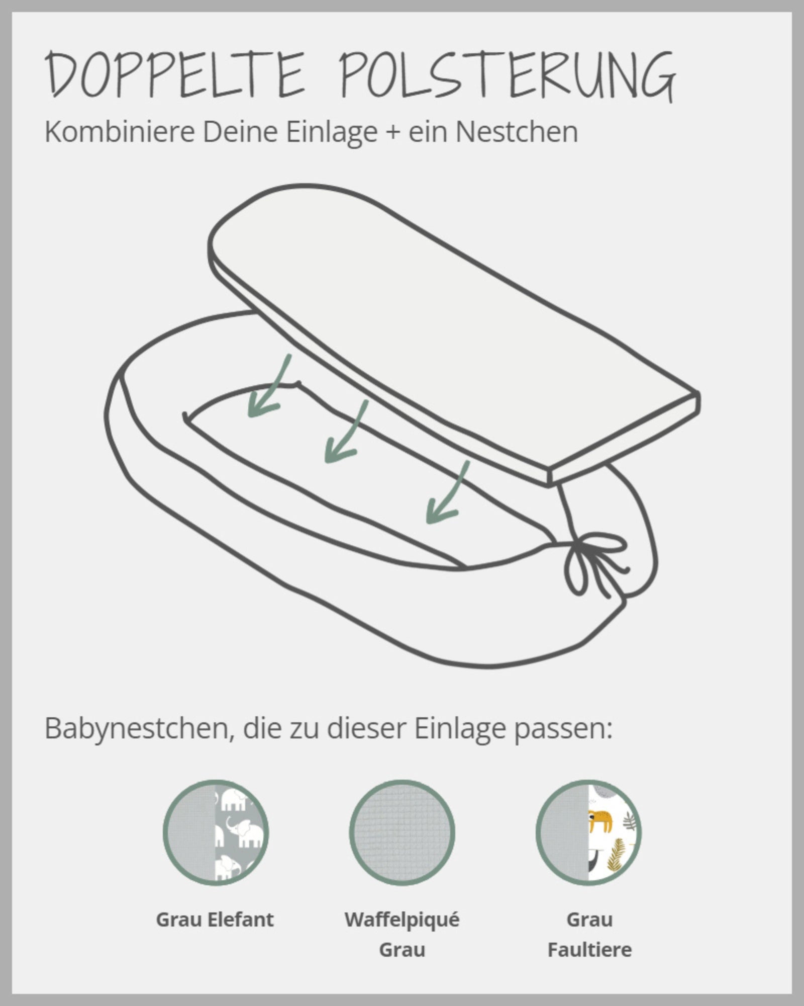 Babynest Zusatz-Polster Waffelpiqué GRAU