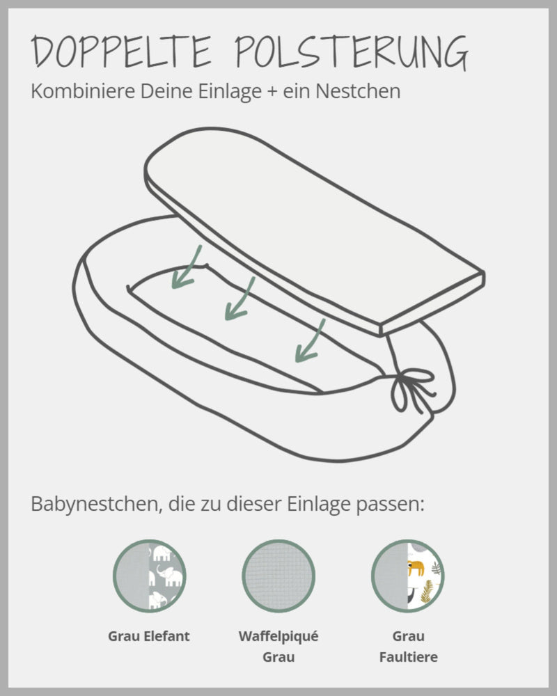 Babynest Zusatz-Polster Waffelpiqué GRAU-ULLENBOOM Baby