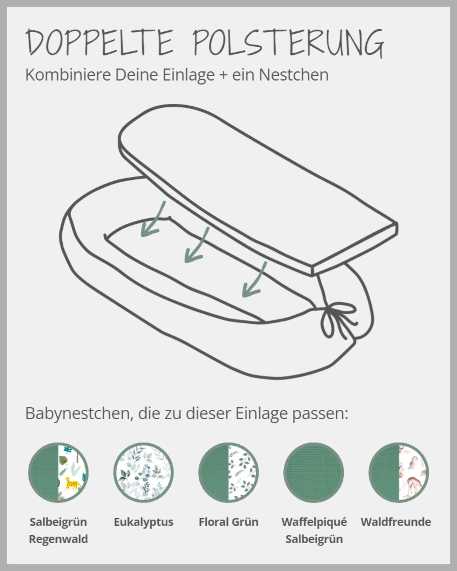 Babynest Zusatz-Polster Waffelpiqué SALBEIGRÜN