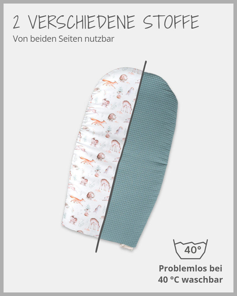 Babynest Zusatzpolster Waldfreunde Design Wende-Design Produktgrafik. 