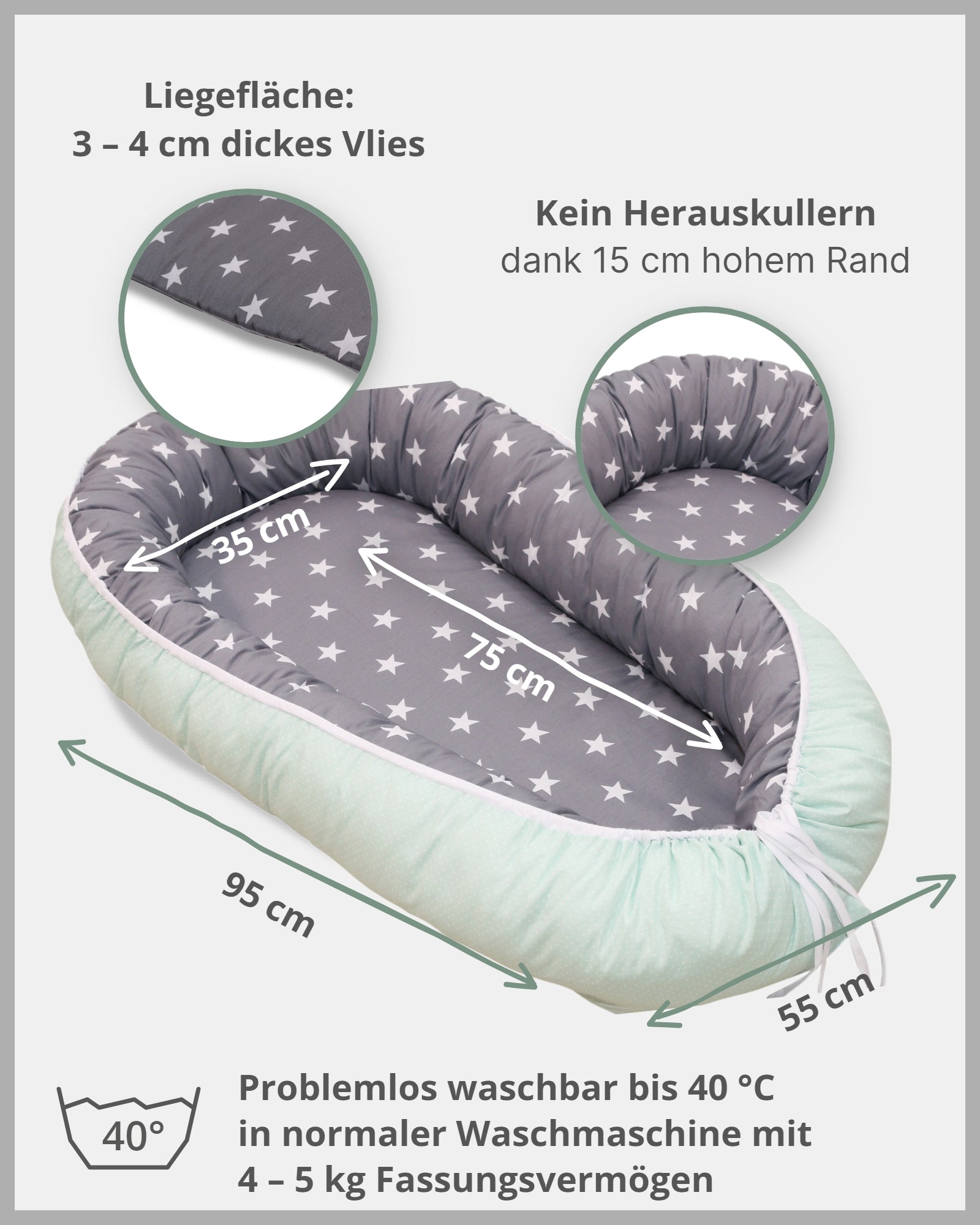 Babynest MINT GRAU