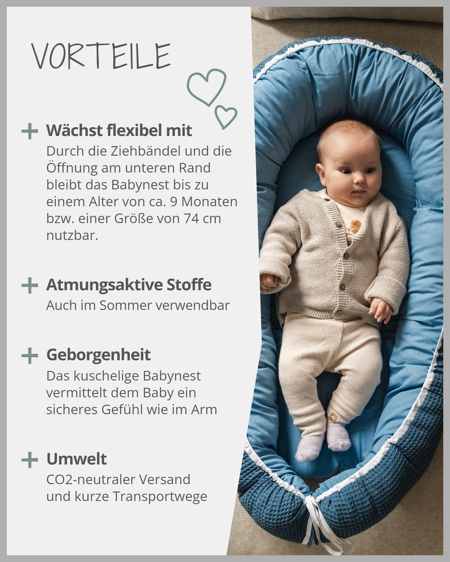 Babynest Waffelpiqué Blau-ULLENBOOM Baby