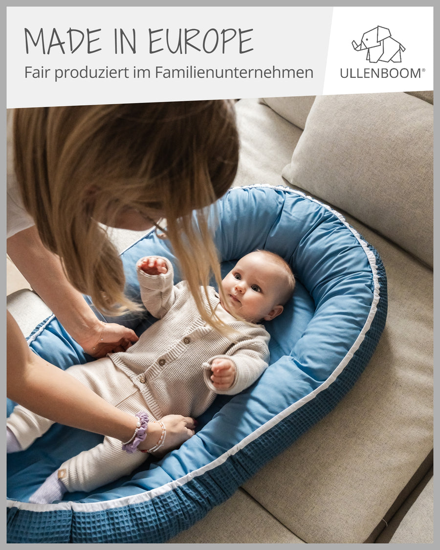 Babynest Waffelpiqué Blau-ULLENBOOM Baby
