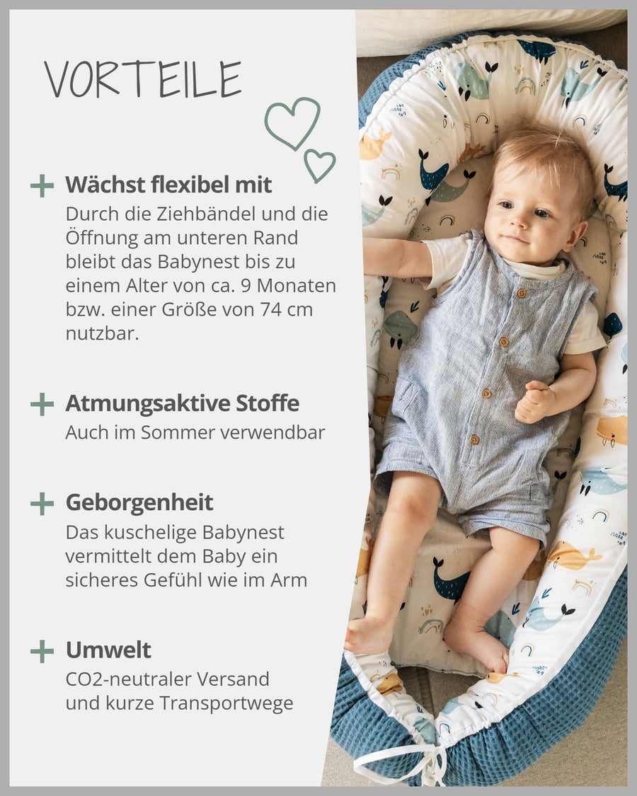 Babynest Blau Wale-ULLENBOOM Baby