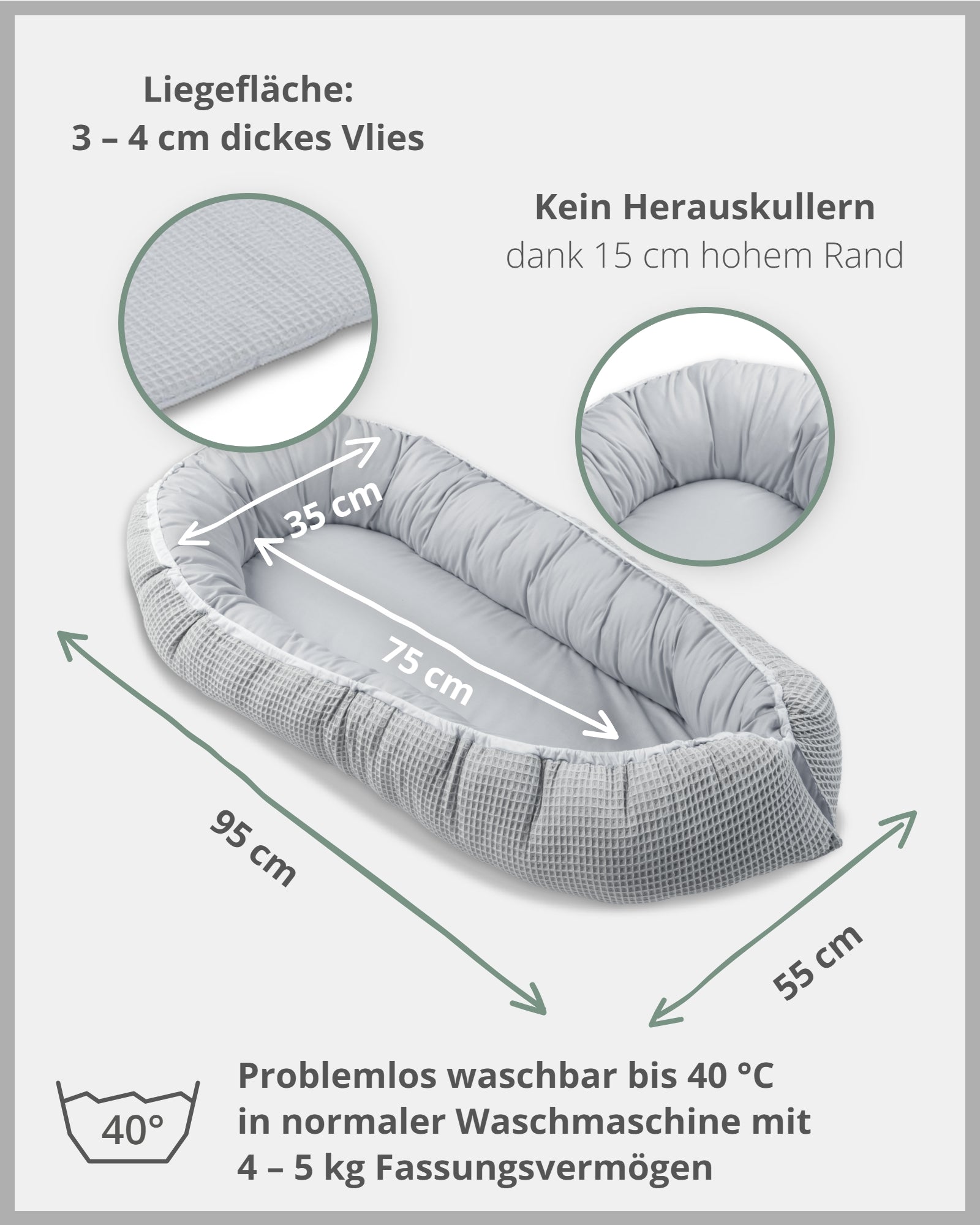 Babynest Waffelpiqué GRAU